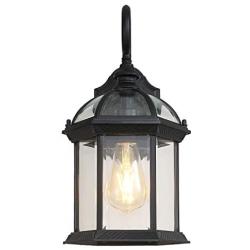 W111A Outdoor Light Fixtures Wall Mount,Medium Wall Lantern,Metal Black Finish with Clear Glass Shade,1-Light(7.6x7.8x15.3'')