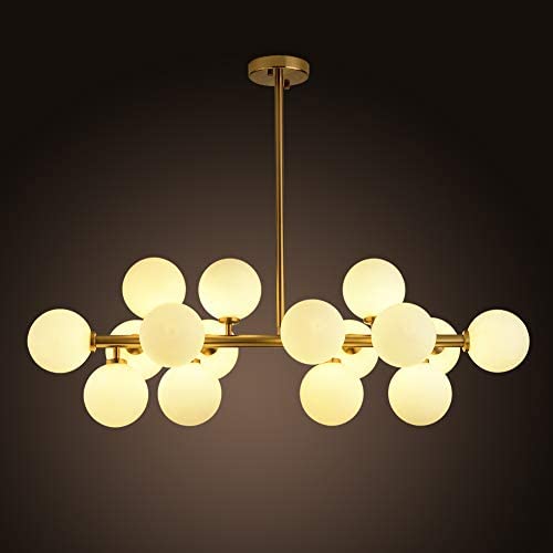 16 Lights Magic Beans Chandeliers, Brass Finish Fixture Nordic Brushed Molecular Lights, Ceiling Lamps for Living Room Dining Room Study Bedroom Pendant Lighting (Gold/Bronze)