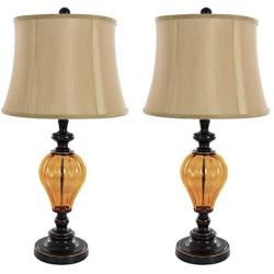 Table Lamps Set of 2, Amber Glass (2 LED Bulbs included) by Lavish Home