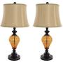 Table Lamps Set of 2, Amber Glass (2 LED Bulbs included) by Lavish Home
