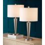Geoff Modern Table Lamps Set of 2 with Hotel Style USB Charging Port Brushed Steel White Drum Shade for Living Room Family Bedroom - 360 Lighting