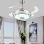 Modern Ceiling Fan Retractable Blades with Light and Bluetooth Speaker Smart Ceiling Fans Lights 3 Color Change Invisible Ceiling Chandelier Fan with Remote 6 Speeds for Bedroom Living Room 42'' Silver