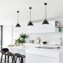 Modern Pendent Light Fixture with Leather and Iron Finish, 1-Light Hanging Light for Kitchen Island Dining Room Bedroom Living Room,UL Listed Wires,Black, by YIFI