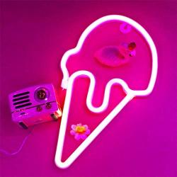 LED Light Up Ice Cream Neon Lamp Lights, Cute Neon Signs, Summer Lights Room Decor Battery or USB Powered Art Decorative Night Lights Indoor for Home, Bedroom, Office,Dorm,Party,Kid,Children,Girl Gift