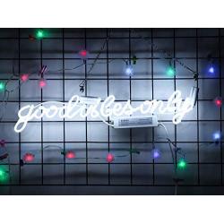 Neon Signs Good Vibes Only White Neon Light Sign Hanging Neon Sign Real Neon Lights Neon Wall Sign Neon Words for Wall Bedroom Room Decor Party Decor