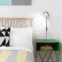 TeHenoo Modern Industrial Plug in Wall Lamp, Mini Bamboo Base Contemporary Rustic Style White Shade Wooden Wall Mounted Sconce Light for Bedroom, Living Room, Cafe