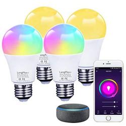 Smart Light Bulb, LangPlus+ LED RGBCW Color Changing, Compatible with Alexa, Google Home (No Hub Required), 2700K-6500K Dimmable A19 E26 Base 7W LED Smart Bulb for Kitchen, Living Room, Bedroom