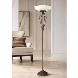 Volero Torchiere Floor Lamp LED Light Blaster Oil Rubbed Bronze Caged Frosted Glass Shade for Living Room Bedroom Office Uplight - Franklin Iron Works