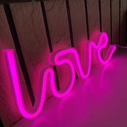 Love Letter Pink LED Neon Sign Wedding Party Decoration USB & Battery Powered Aesthetic Night Lights Wall Art Neon Lamps for Girls Bedroom,Dorm,Bar,Valentines Day, Birthday Gifts(AIF)