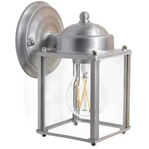 CORAMDEO Outdoor Square Coach Light for Porch, Patio, Deck, Barn, Wet Location, E26 Medium Base Socket, Durable Nickel Finish & Clear Glass