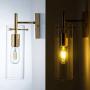 KRASTY 1 Light Modern Brass Gold Metal Wall Sconce,Clear Glass Wall Mount Light Decor,Indoor Wall Lamp Fixture for Living Room Bedroom Bathroom Hallway