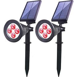 Solar Lights Outdoor, Clordeal 4-LED Spotlight Wall Light 180° Adjustable Waterproof Outdoor Security Pathway Lighting Auto On/Off 2-in-1 Solar Wall Night Lights(2 Pack, Red )