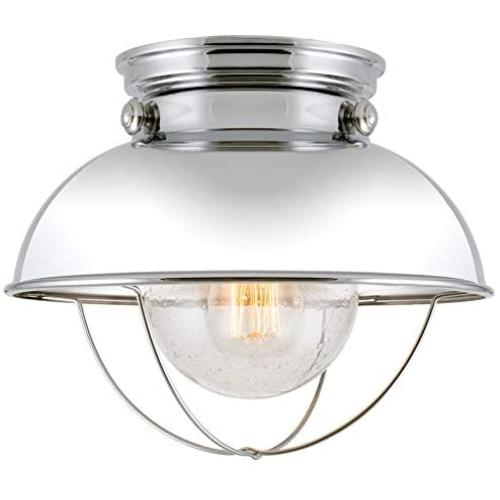Kira Home Bayside 11'' Industrial Farmhouse Flush Mount Ceiling Light + Seeded Glass Shade, Chrome Finish Kira Home Bayside 11'' Industrial Farmhouse Flush Mount Ceiling Light + Seeded Glass Shade, Chrome Finish