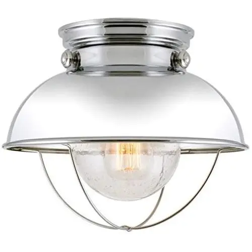 Kira Home Bayside 11'' Industrial Farmhouse Flush Mount Ceiling Light + Seeded Glass Shade, Chrome Finish