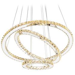 Antilisha Modern Crystal Chandelier Lighting Ceiling Dining Living Room Chandeliers Contemporary Led Light Fixtures Long Round 3-Ring Foyer Girls Bedroom Pendant Lights Warm White