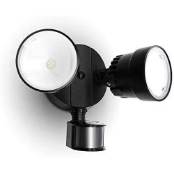 LUTEC Shrimp P6221B-PIR24 1130 Lumen 15 Watt 26 LED Motion Activated Integrated Dual-Head Floodlight Outdoor, IP54 Waterproof Exterior Security Wall Light for Patio, Garden, Yard-Black