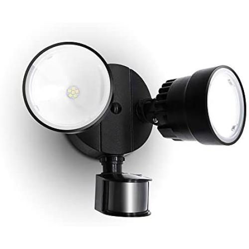 LUTEC Shrimp P6221B-PIR24 1130 Lumen 15 Watt 26 LED Motion Activated Integrated Dual-Head Floodlight Outdoor, IP54 Waterproof Exterior Security Wall Light for Patio, Garden, Yard-Black