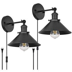 Passica 2 Pack Plug in Vintage Industrial Wall Lights Matte Black Retro Wall Sconce Adjustable Lamp Fixture Living Room Bathroom Vanity Bedroom Wall Mount Lamp