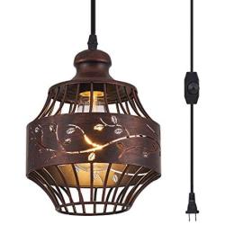 YLONG-ZS Plug in Pendant Lights with 16Ft Hanging Cord and On/Off Dimmer Switch, Upgraded Industrial Metal Swag Ceiling Lamp for Dining Room, Kitchen Hallway,Dark Bronze Finish