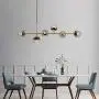 LITFAD Globe Shaped Island Lamp Smoke Gray Glass 6 Lights Dining Room Pendant Lighting Fixture Modern LED Chandelier in Brass Metal with Adjustable Cord for Bedroom Restaurant Hotel Bar