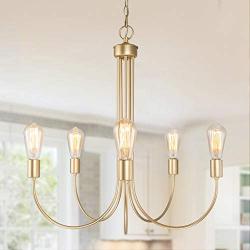 KSANA Large Gold Chandelier, 5-Light Modern Light Fixture for Dining & Living Room, Bedroom, Foyer and Entryway（25” Diameter X 26” Height）