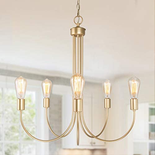 KSANA Large Gold Chandelier, 5-Light Modern Light Fixture for Dining & Living Room, Bedroom, Foyer and Entryway（25” Diameter X 26” Height）