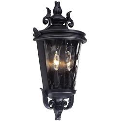 Casa Marseille Traditional Outdoor Wall Light Fixture Textured Black Scroll 17'' Clear Hammered Glass for Exterior Porch Patio - John Timberland