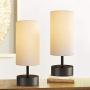 Oneach Modern Table Lamps Set of 2 with Dual USB Charging Port an AC Outlet 15” Bedside Desk Lamp for Bedroom Living Room White Cylinder Shade