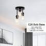 VINLUZ 3 Light Semi Flush Mount Ceiling Light Matte Black Contemporary Metal Art Hanging Fixtures with Seedy Glass Shade Pendant Lighting Kitchen Ceiling Light