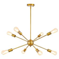 Modern Sputnik Chandeliers 8 Lights - Mid-Century Industrial Brushed Brass Light Fixture for Kitchen Living Room,Dining Room, Restaurant