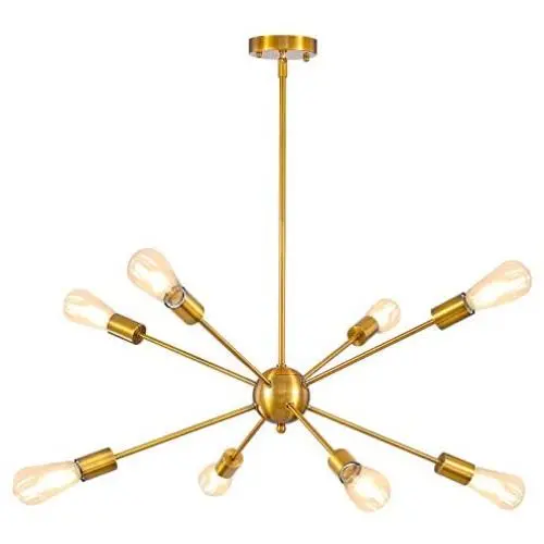 Modern Sputnik Chandeliers 8 Lights - Mid-Century Industrial Brushed Brass Light Fixture for Kitchen Living Room,Dining Room, Restaurant