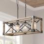 LALUZ Wood Kitchen Island Farmhouse Pendant Lighting Hanging Fixture for Dining Room, 4 Glass Globes, A02989
