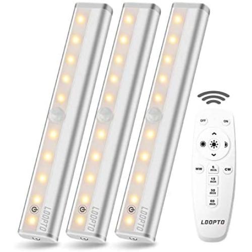 LDOPTO Wireless Under Counter Lighting 3 Pack with Remote Control | LED Under Cabinet Lighting | Closet Light | Battery Operated Lights | led Lights for Room | Stick On Lights Remote/Touch Control