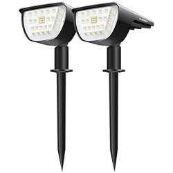 Claoner 32 LED Solar Landscape Spotlights, Wireless Waterproof Solar Landscaping Spotlights Outdoor Solar Powered Wall Lights for Yard Garden Driveway Porch Walkway Pool Patio- Cold White(2 Pack)