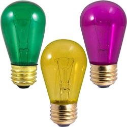 Mardi Gras Light Bulbs - 11 Watt Purple, Green, and Yellow Light Bulbs - Dimmable - E26 Base - by GoodBulb (11 Watt S14, 3 Pack)