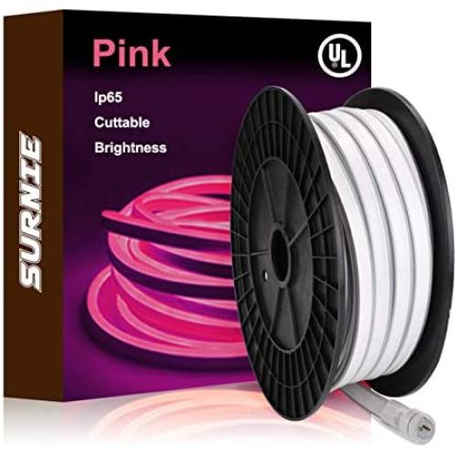SURNIE Neon Rope Lights Led 50ft Waterproof LED Neon Strip Lights 110v Pink Led Rope Lights Cuttable Connectable Indoor Outdoor Decor DIY Commercial Building