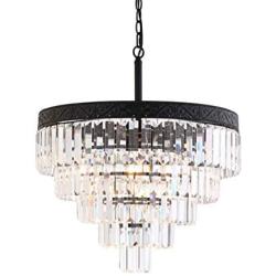 JONATHAN Y JYL9007B Wyatt 20'' 4-Light Crystal LED Chandelier Contemporary,Classic,Traditional Dimmable, Adjustable, for Dining Room, Foyer, Bedroom, Bronze/Clear