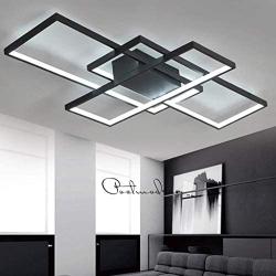 Modern LED Ceiling Lights Living Room Dining Room Ceiling Lighting Fixtures 3000-6500K Hanging Lamp Dimmable Remote Acrylic Rectangle Chandeliers Hotel Kitchen Bedroom Pendant Light,Black/90cm/50w