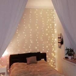 LE 2019 Curtain Lights, Waterproof, 300 LED Plug in Fairy Lights with Remote, 8 Modes Twinkle Lights, Warm White, Dimmable Decorative Indoor Outdoor String Lights for Bedroom, Patio, Parties, Weddings