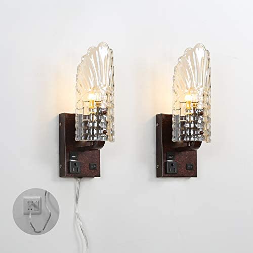 American Crystal Wall Light Fixtures, Background Decoration Retro Wall Lights with Plug in Cord Used in KTV Corridor Bedroom Living Room Elevator Aisle,1 Pack