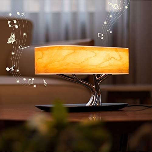 ZEEFO Bedside Table Lamp Built-in Bluetooth Speaker and Wireless Charger, Stepless Dimming Touch Desk Lamp with Sleep Mode Function Ideal for Bedroom, Office, Living Room