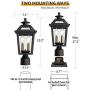 Beionxii Outdoor Post Lights | Exterior Post Lantern Pillar Light with 3-inch Pier Mount Adapter, Sand Textured Black with Clear Glass - A329P-2PK