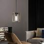 VINLUZ 1- Light Square Pendant Lamp Natural Wooden Frame with Clear Glass Shade Farmhouse Kitchen Island Lighting Black Dark Walnut Rustic Light Fixture Hanging for Dining Rooms Hallway