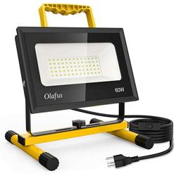 Olafus 60W LED Work Lights, 400W Equivalent, 6000LM Construction Light with Stand, IP66 Waterproof Outdoor Job Site Worklight, LED Working Lighting for Workshop, Garage, Jetty, 5000K Daylight White