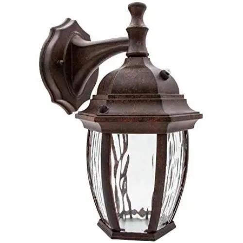 Maxxima LED Outdoor Wall Light, Aged Bronze w/Clear Water Glass, Photocell Sensor, 580 Lumens, 3000K Warm White, Dusk to Dawn Light Sensor, Brown