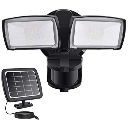Solar Security Lights Outdoor, LED Solar Motion Sensor Light , GLORIOUS-LITE Rechargeable 1000lm Flood Light, 2400mAh Battery, 5500K, IP65Waterproof for Garage, Yard, Porch, Entryways - Black