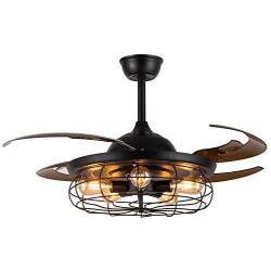 7PM Vintage Ceiling Fan with Light Remote Control Industrial Fandelier Ceiling Fan with Retractable Blades for Living Room Dining Room 42 Inches in Black