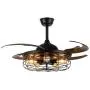 7PM Vintage Ceiling Fan with Light Remote Control Industrial Fandelier Ceiling Fan with Retractable Blades for Living Room Dining Room 42 Inches in Black