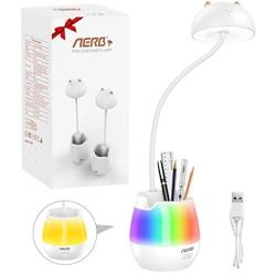 Aerb LED Desk Lamps with USB Charging Port, Eye-Caring Reading Night Light for Students, RGB Color Modes Desk Lamp with Stepless Dimmable, 360° Flexible Lamp with Pen & Phone Holder for Home Office