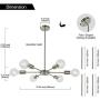 MELUCEE Modern Sputnik Chandelier Lighting 6 Lights Brushed Nickel Semi Flush Mount Ceiling Light Mid Century Modern Pendant Light for Living Room Bedroom Foyer Dining Room